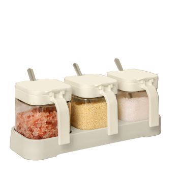 诺派（NUOPAI）调料盒玻璃调味罐套装家用厨房盐罐调料罐调味盒【带底座和勺子】