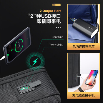 博牌Bopai双肩包商务背包配头层牛皮书包15吋电脑包礼物黑色