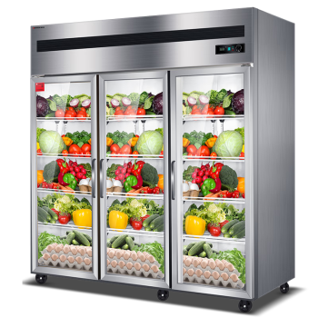 德玛仕（DEMASHI）水果蔬菜商用保鲜柜展示柜 大容量玻璃展示冷藏冰柜 三门立式厨房冰箱 不锈钢款BCD-1300A-3C