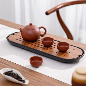 雅集陶瓷茶盘黑陶储水式干泡茶台 沥水茶托盘茶海