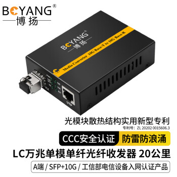 博扬（BOYANG）BY-WG915A 万兆光纤收发器 SFP+10G单模单纤光电转换器 LC接口20公里 基站服务器用 一台