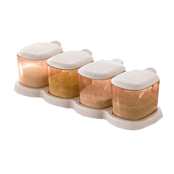 茶花调料罐家用厨房调味盒小勺带底座调料盒 塑料调味套装4组