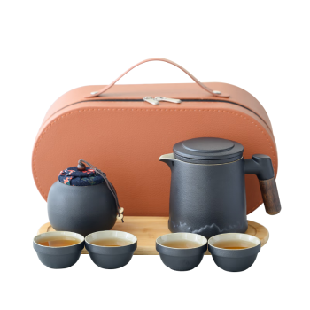 几物森林茶具套装旅行茶具一壶四杯-罐户外便携快客杯7件套陶瓷茶杯礼盒装