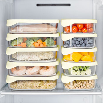 Glasslock进口冰箱收纳盒玻璃保鲜盒厨房冰箱食物饺子冷冻储物盒套装10件套