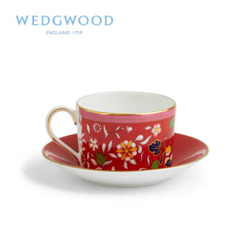 WEDGWOOD威基伍德 漫游美境瑰丽红宝杯碟组 骨瓷 咖啡杯茶杯 一杯一碟