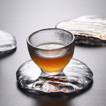 SUSHI CERAMICS树纹水晶玻璃杯垫防滑茶托透明茶杯碟1个装