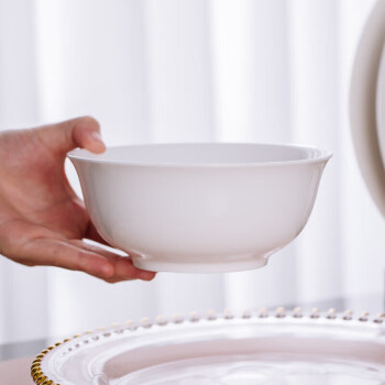 军楚纯白陶瓷6寸面碗  家用吃饭大碗汤碗微波炉适用
