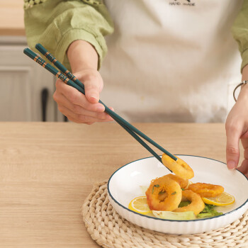 裕行中式陶瓷筷子防滑耐高温易清洗不变形家用筷子 墨绿满堂五双装