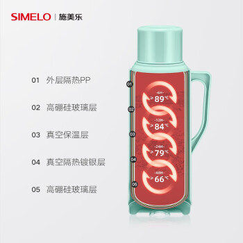 SIMELO施美乐玻璃内胆热水壶保温壶宿舍开水瓶带木塞热水瓶3.2升蓝色