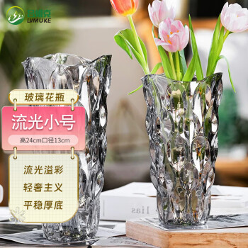 吕姆克花瓶客厅摆件水养水培富贵竹百合插花玻璃花瓶小号灰色高24cm8990
