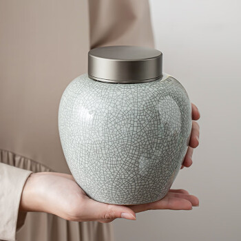 苏氏陶瓷（SUSHI CERAMICS）哥窑茶叶罐陶瓷储存茶罐密封罐锡制双盖圆融罐