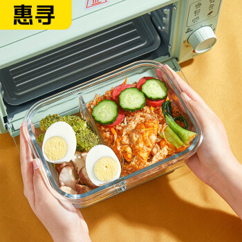 惠寻 京东自有品牌 玻璃保鲜盒饭盒可微波炉加热饭盒 1000ml两分隔