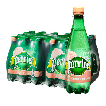 法国原装进口 巴黎水（Perrier）气泡矿泉水 桃子味含气天然矿泉水 500ml*6瓶 （新老包装随机）塑料瓶 整箱
