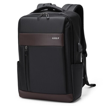 高尔夫GOLF双肩包男15.6英寸大容量笔记本电脑包多功能防泼水旅行出差背包商务休闲学生书包5I488394J黑色