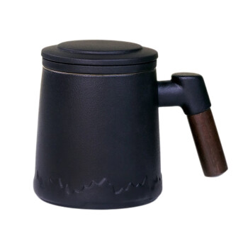 茶循茶水分离杯陶瓷杯泡茶杯带盖马克杯   黑/三件套/安全装