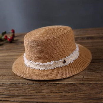 诺芝萌平顶帽子女士平沿草帽户外简约网红款夏季遮阳帽旅游太阳帽优雅