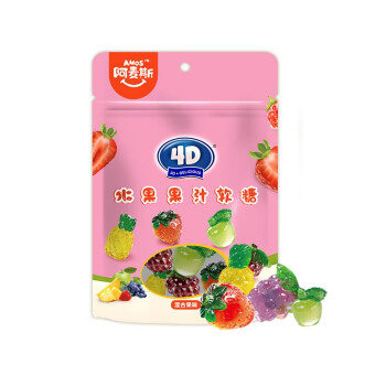 阿麦斯（amos）4d水果果汁软糖 休闲零食儿童糖果 混合口味橡皮糖72g/袋*5