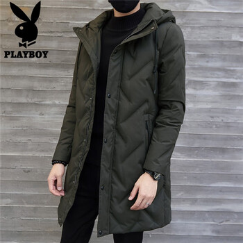 花花公子playboy羽绒服男中长款2021冬季韩版修身保暖休闲工装机能极