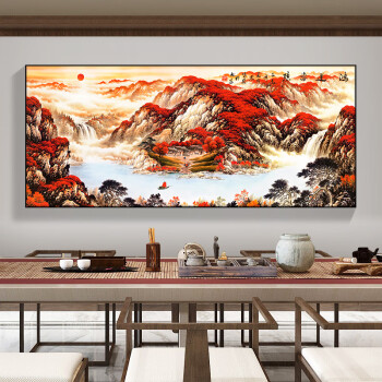 挂画国画办公室中国风山水画风景画横幅餐厅墙壁画az107鸿运当头