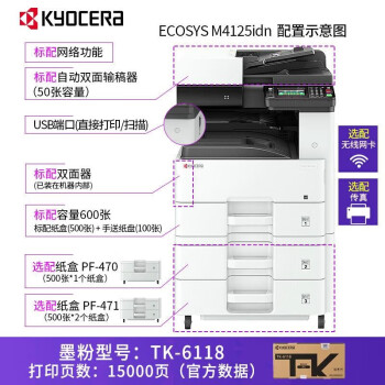 京瓷（KYOCERA） M4125idn a3黑白激光打印大型办公多功能数码复合机打印复印扫描一体机