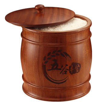 铭碟 木存米桶储米箱密封米缸保鲜米面粉米桶装家用鼓形米桶 10KG装 29.5*30cm