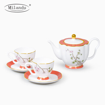 Milandu/米兰度贵人瓷一壶双杯碟骨瓷茶具套装家用陶瓷下午茶杯咖啡具