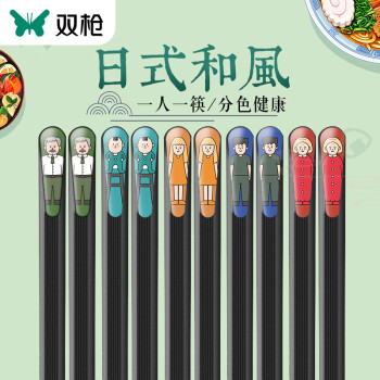 双枪（Suncha）筷子家用合金筷子 防霉防滑耐高温 创意日式尖头筷子餐具套装 日式和风人物5双装