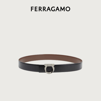 菲拉格慕（Ferragamo）男士黑色扭转造型Gancini固定皮带 0770934_C  _ 90 礼物送男友