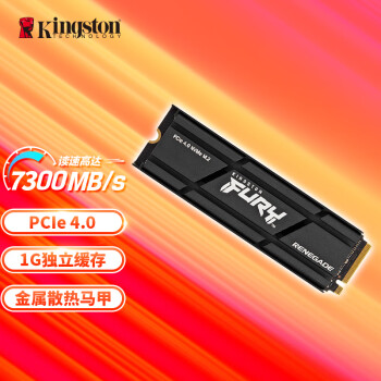 金士顿（Kingston）FURY 1TB SSD固态硬盘 M.2接口(NVMe PCIe 4.0×4) Renegade系列 散热器 读速7300MB/s