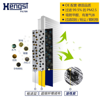 汉格斯特Hengst活性炭空调滤清器*E3905LC(适配福克斯/福睿斯/翼虎/林肯MKC/沃尔沃V40)