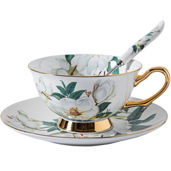 骏十七AQ山茶花欧式咖啡杯套装花茶杯简约陶瓷杯子下午茶茶具-2杯2碟2勺