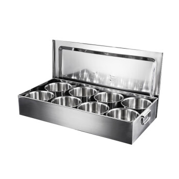 全适不锈钢调料罐存料留样箱带盖味盒8头 商用超大调料器皿味盅八罐