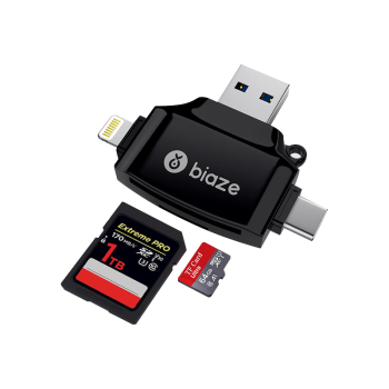 毕亚兹 手机多功能合一 USB3.0高速 TF/SD卡 OTG读卡器 Type-c安卓苹果手机电脑相机通用 A9-黑
