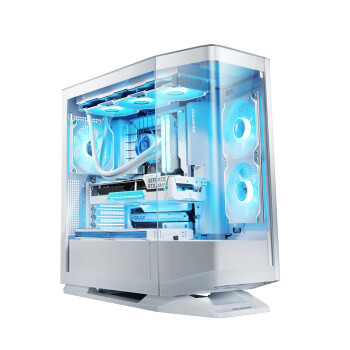 骨伽 星舰FV270 白色 游戏电脑台式主机箱 支持360水冷 旋转台/ATX主板/四面快拆/270°海景房