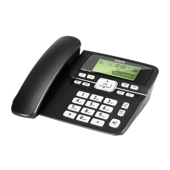 飞利浦（PHILIPS）电话机 固定电话座机 一键拨号 长距离免提 来电显示 CORD118商务版 黑色