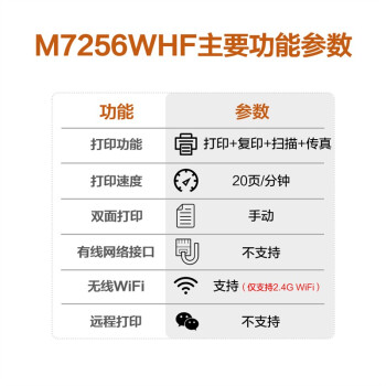 联想（Lenovo）M7256WHF 黑白激光打印机 打印复印一体机 扫描传真 无线商用办公家用