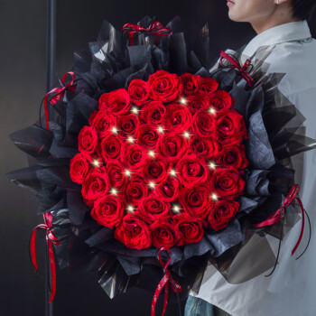 百花馆鲜花速递33朵红玫瑰花束礼物送女友送老婆全国同城配送|dyh55