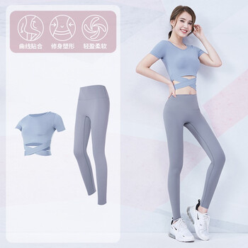 roadpace2021新款瑜伽服女套装健身服女士健身房短袖跑步服网红甜美