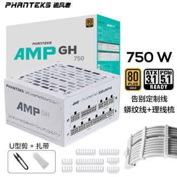 PHANTEKS追风者AMP GH金牌750W白色全模组电源(ATX3.1/原生PCI-E5.1/蟒纹线/理线梳/全日系电容/4090)