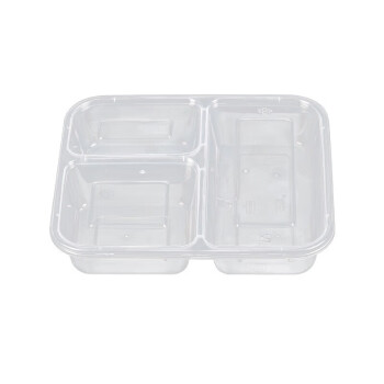 茶花家居 一次性餐盒塑料外卖盒打包盒 三格环保分格饭盒150套400ml