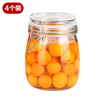 全适无铅玻璃密封罐收纳罐750ml 4个装 透明蜂蜜柠檬储物罐 