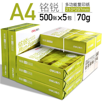 得力（deli）铭锐复印纸33128a4打印纸 a4纸打印白纸70g办公用纸草稿纸绘画纸A4纸经济5包2500张整箱