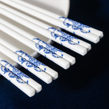 裕行简约筷子防滑耐高温易清洗不变形陶瓷家用筷子 陶瓷筷子10双青花