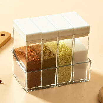 致年华（zhinianhua） 调料盒 家用厨房调料盒组合套装 盐糖味精四格收纳调味罐 DE