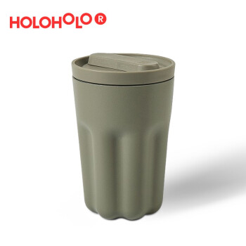holoholo咖啡杯保温杯男女随身杯 手冲咖啡杯拿铁杯随行杯便携不锈钢带盖恒温水杯礼物礼品 橄榄绿240ML