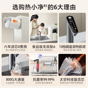 九阳（Joyoung）热小净800G加热净水器2.05L/min 即热净水机TDS数显厨下式家用RO反渗透净饮机 R1+前置过滤器套装