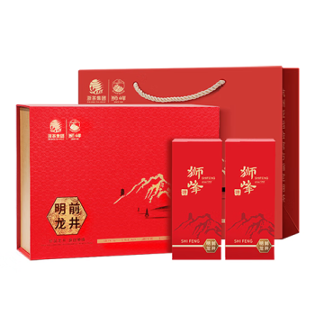 狮峰牌绿茶龙井茶叶茗狮经典 明前特级100g国红礼盒送长辈 2024新茶