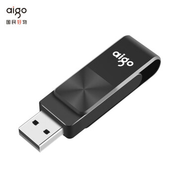爱国者（aigo）USB2.0 简约侧旋转金属商务U盘 CD纹防滑设计 黑色  U266-16G