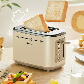 小熊DSL-C02M6面包机多士炉烤面包片机全自动家用小型吐司机不锈钢2片早餐 米黄色