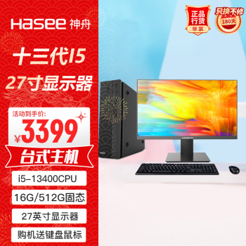 神舟（HASEE）新瑞X05商用台式电脑办公主机(酷睿十三代i5-13400 16G 512GSSD win11键鼠)+27显示器